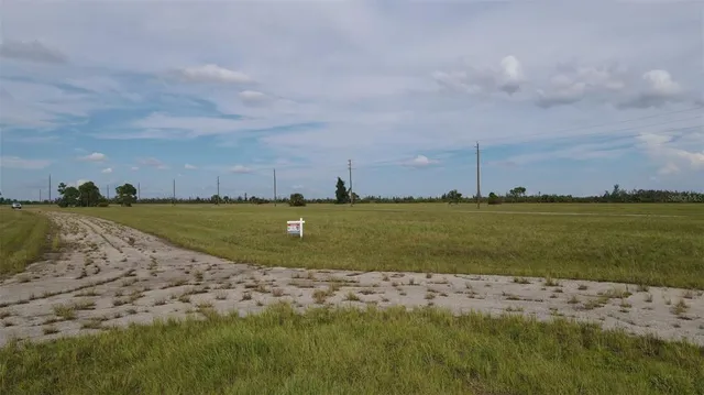 a view of a field with an ocean