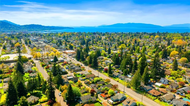 a view of a city with mountain