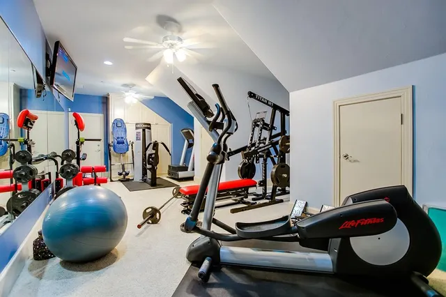 a view of a room with gym equipment
