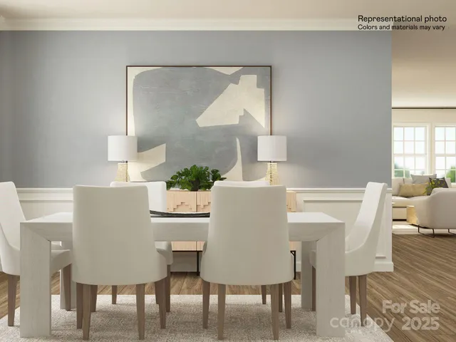 a view of a dining room with furniture and window