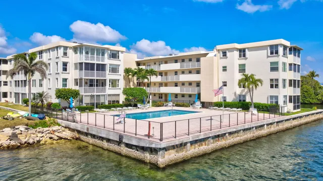 a view of a building with a ocean view