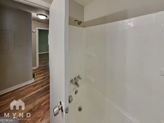a bathroom with a bathtub
