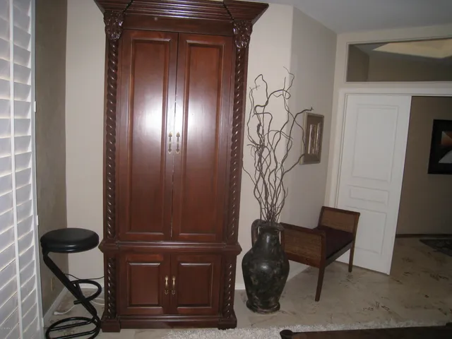 a view of a elevator and a mirror