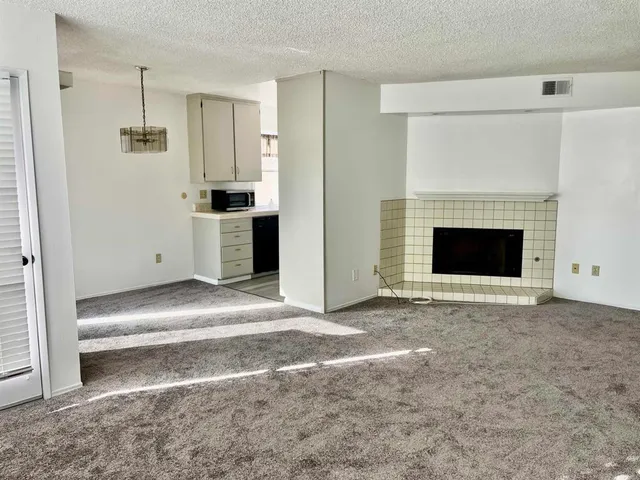 a view of a big room with windows and closet