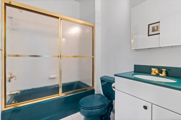 a bathroom with a shower and a toilet