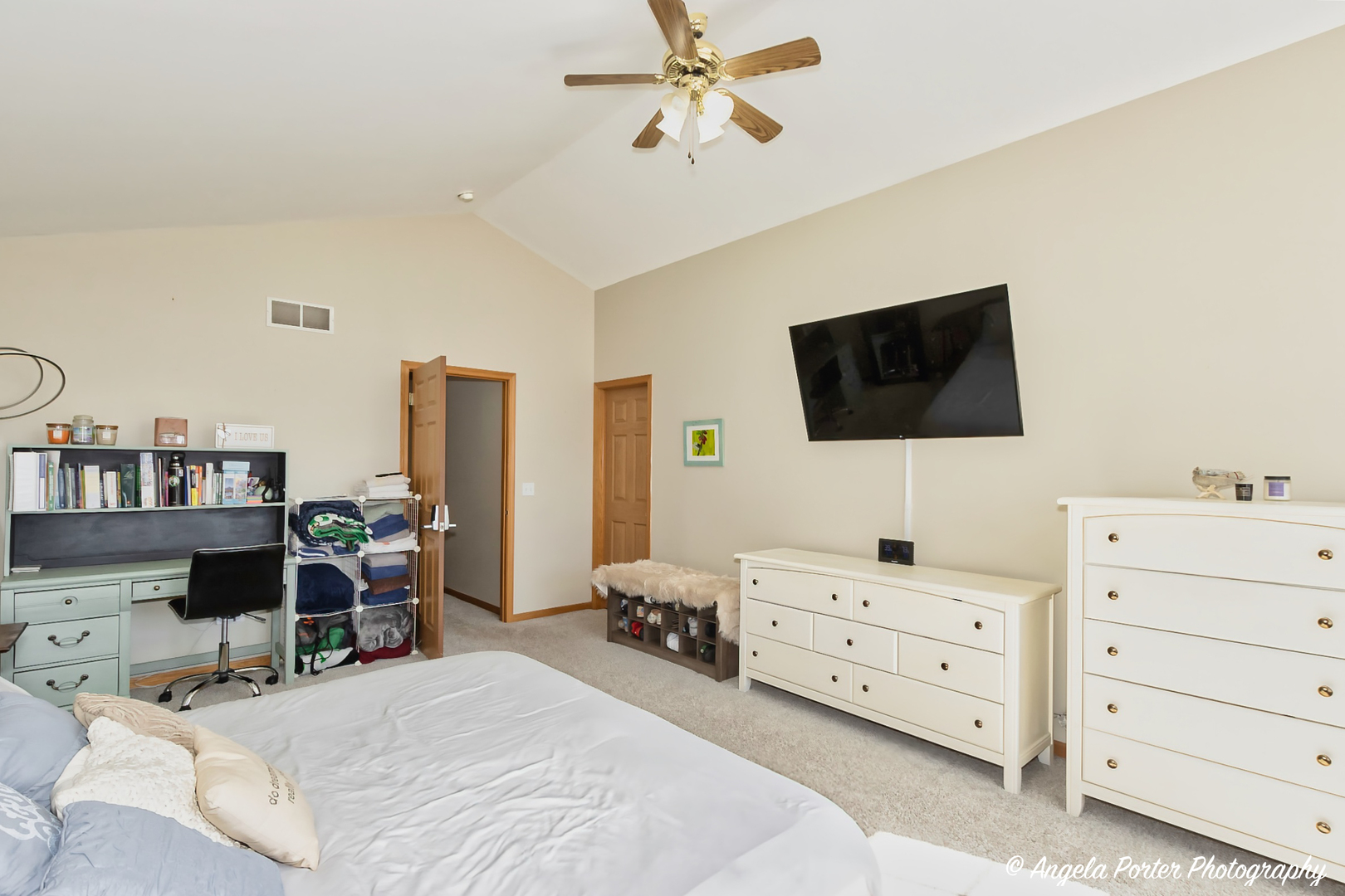 5850 Fieldstone Trail McHenry, IL 60050 - Photo 15 of 28 a bedroom with a bed and a flat tv screen on dresser