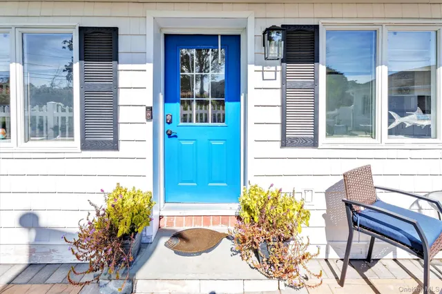 a potted plant sitting in front of a house