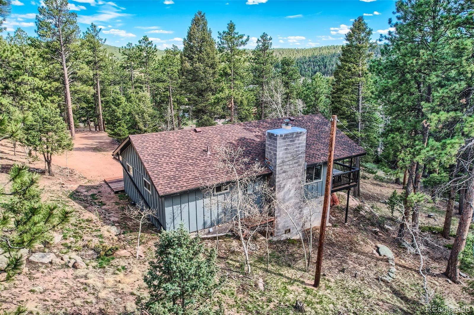 28669 Mountain View Road Conifer, CO 80433 - Photo 27 of 40 an aerial view of a house with a yard
