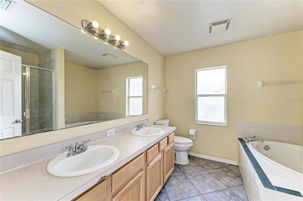 11611 Summit Rock Court Parrish, FL 34219 - Photo 30 of 54 a spacious bathroom with a double vanity sink a mirror and a bathtub
