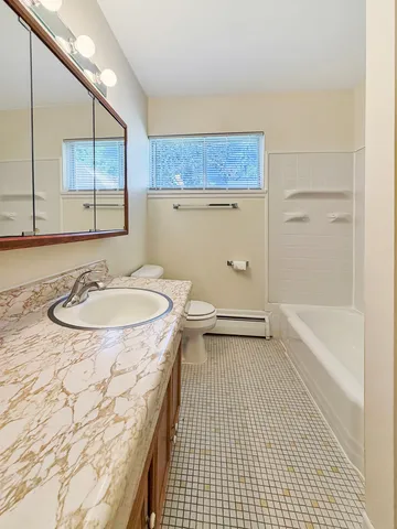a bathroom with a sink a mirror and a bathtub