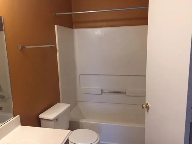 a bathroom with a shower a toilet and a sink