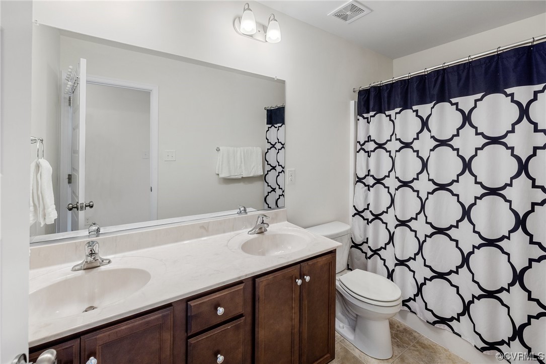 8125 Timberstone Drive Chesterfield, VA 23832 - Photo 25 of 34 a bathroom with a double vanity sink toilet and a mirror