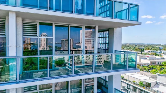 a view of a porch with a large window