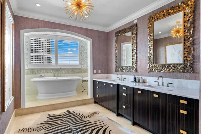 a spacious bathroom with a double vanity sink mirror and