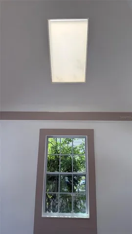 a view of a small space with a window