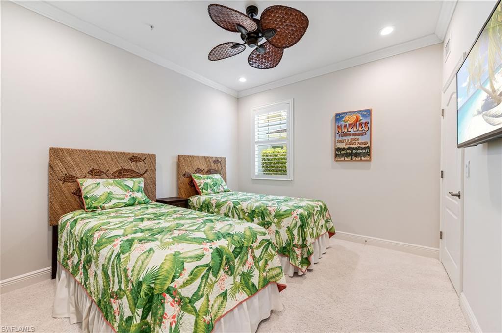 6948 Avalon Circle, Unit 604 Naples, FL 34112 - Photo 20 of 33 Carpeted bedroom featuring recessed lighting, baseboards, ornamental molding, and a ceiling fan