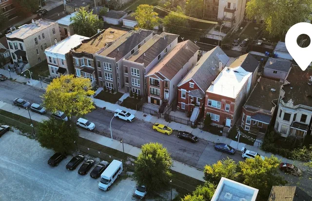 an aerial view of a house