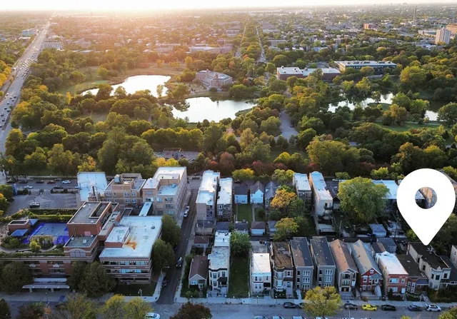 an aerial view of multiple house