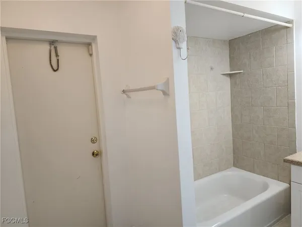 a bathroom with a bathtub