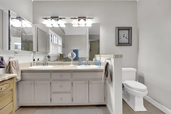 a bathroom with a toilet a sink and mirror