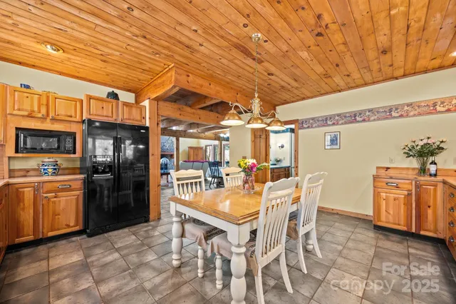 a view of a balcony with seating space