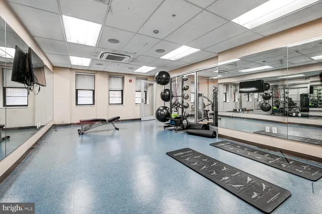 a view of a room with gym equipment