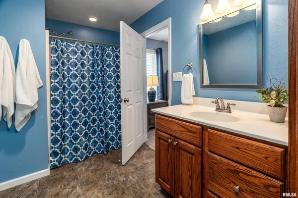 a bathroom with a sink a vanity and a shower