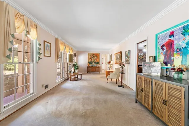 a view of a hallway with workspace