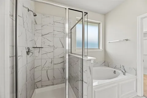 a bathroom with a bathtub and a shower