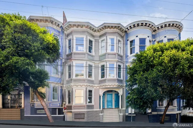 a front view of a multi story building