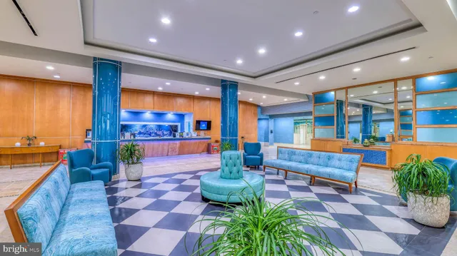 a view of a lobby with furniture