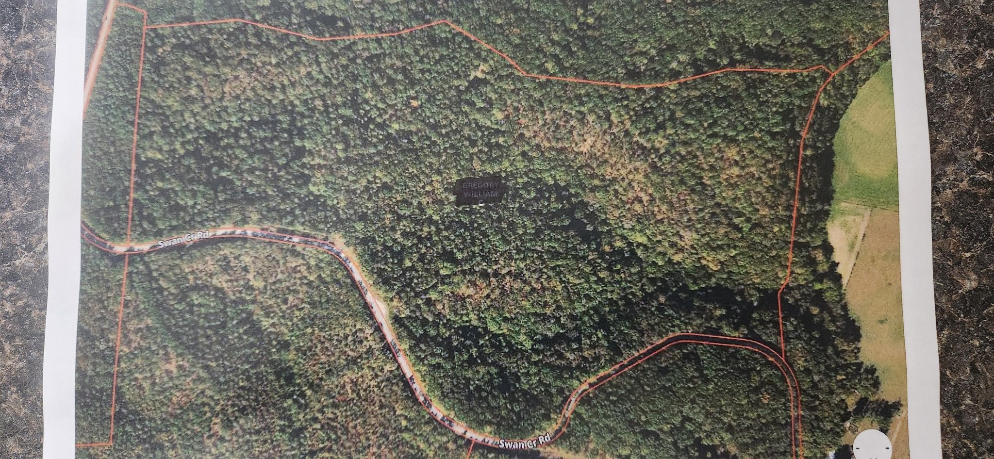 0 Swan Creek Road Centerville, TN 37033 - Photo 8 of 8 Aerial view of property with the outline in red. Swan Creek Rd runs at the bottom of property on this picture.