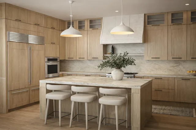 a kitchen with a table and chairs in it