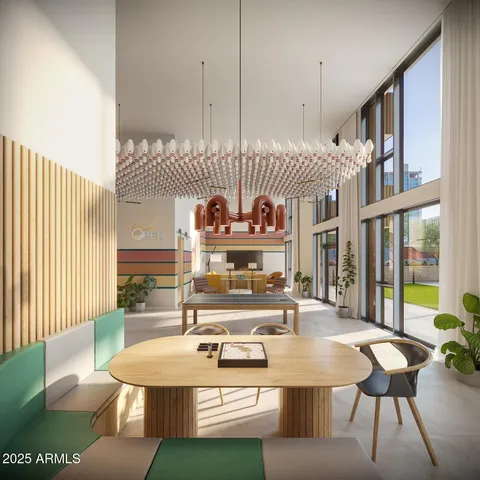 a dinning table and chairs in a room