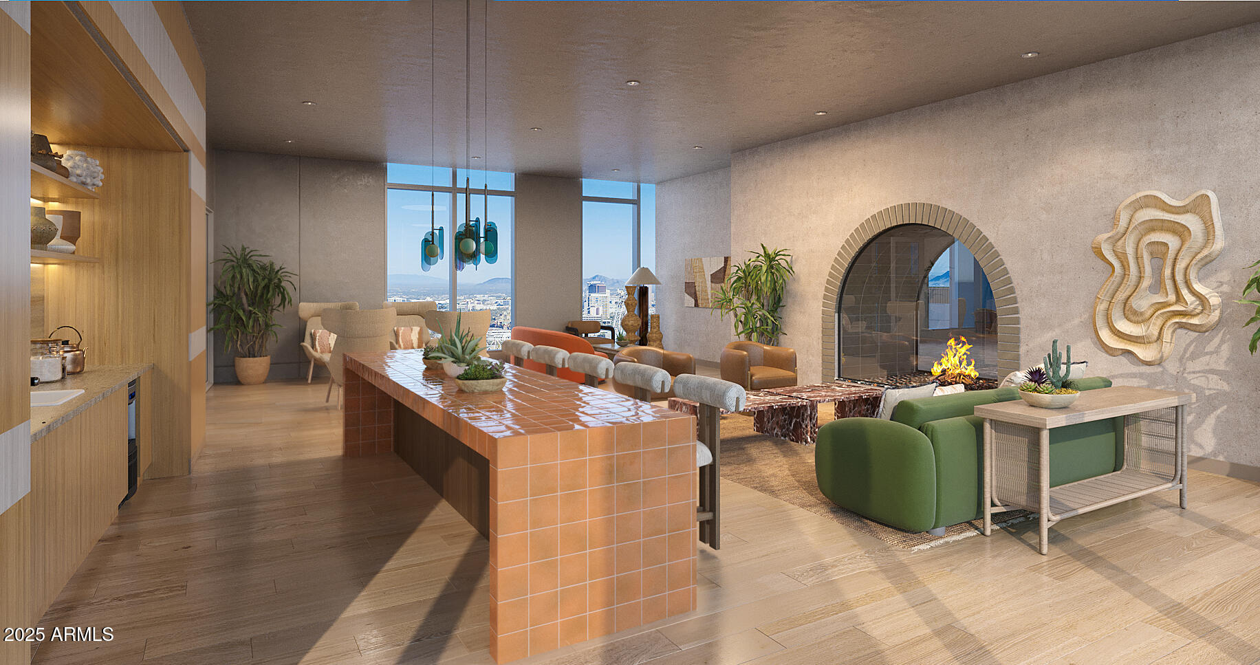 50 East Fillmore Street Phoenix, AZ 85004 - Photo 19 of 33 a living room with fireplace furniture and a potted plant