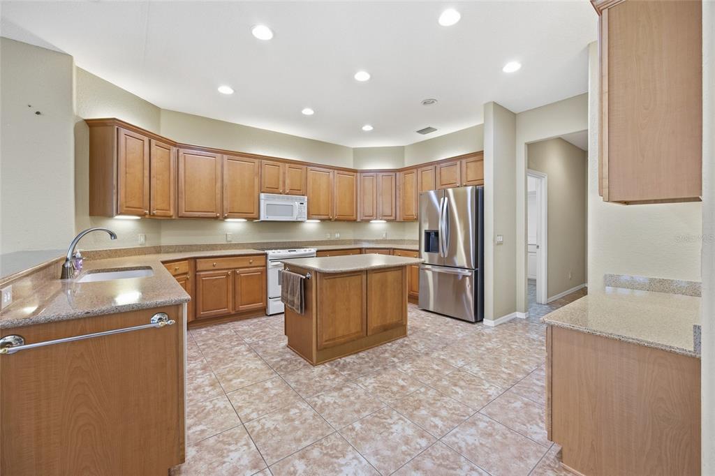 9029 Southeast 130th Loop Summerfield, FL 34491 - Photo 14 of 55 a kitchen with stainless steel appliances granite countertop a refrigerator sink and cabinets