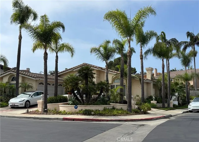 a view of a street with a cars parked and small trees
