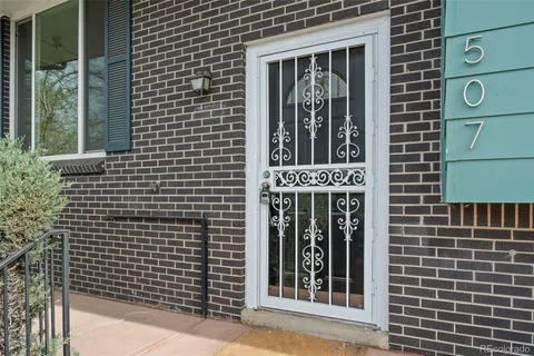 a front view of a building with windows