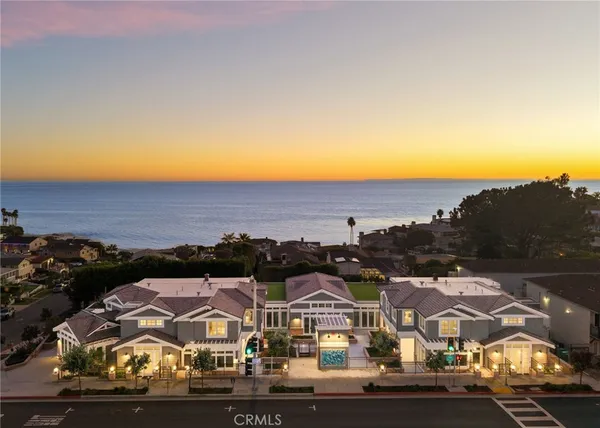an aerial view of residential houses with city view