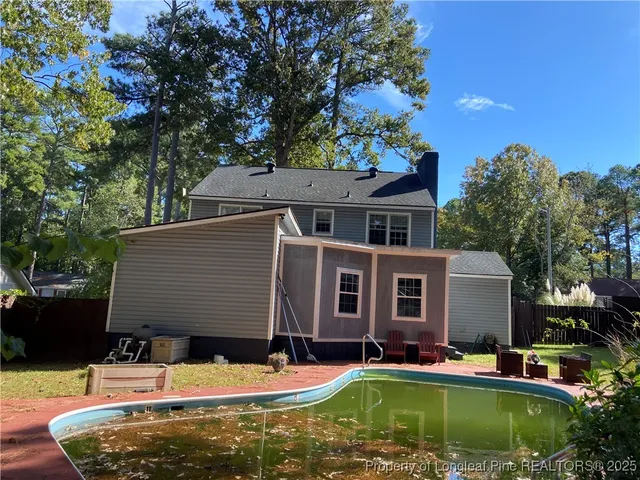 front view of a house with a patio