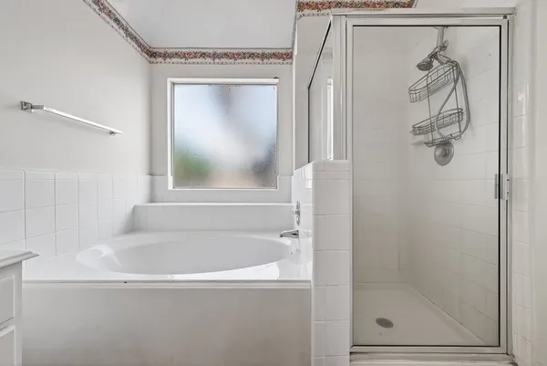 a bathroom with a bathtub