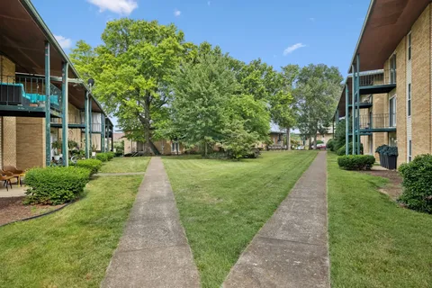 a view of a pathway with a yard