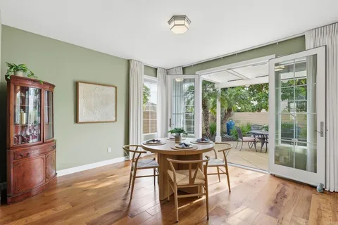 a building outdoor space with patio furniture