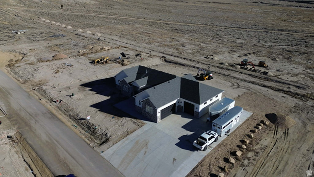 Aerial view of sparsely populated area featuring a desert landscape