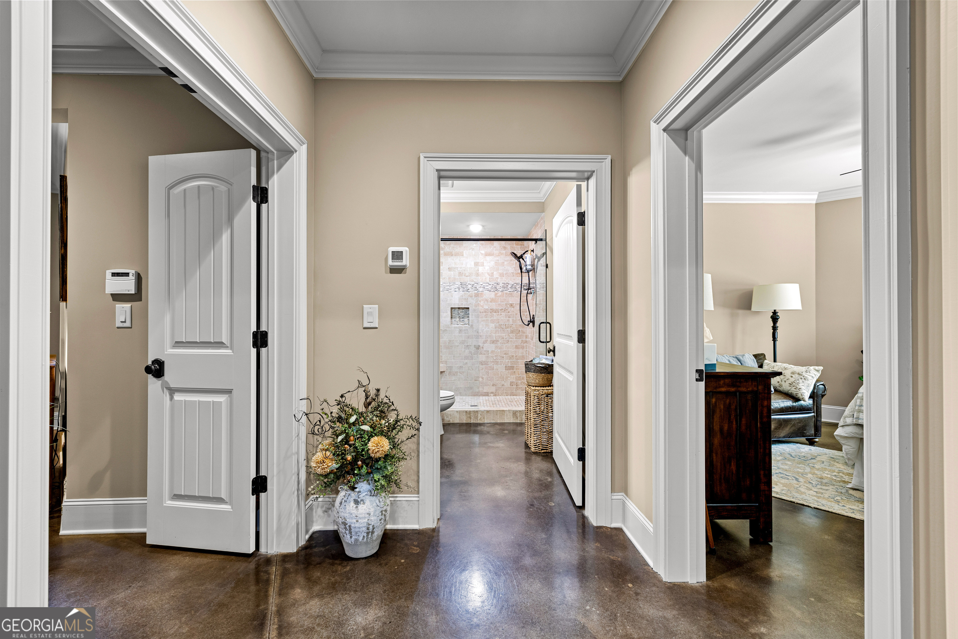 752 Grant Road Brooks, GA 30205 - Photo 81 of 132 a view of a hallway with wooden floor and a living room