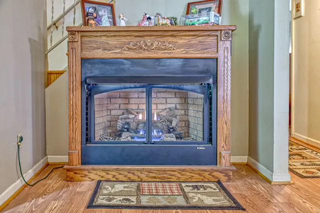 a view of a fireplace in a room