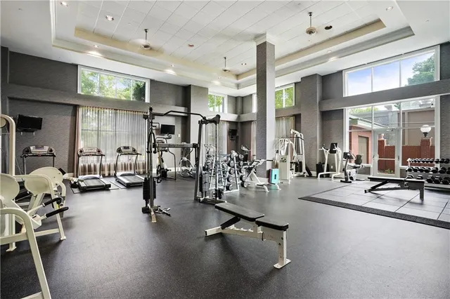 a view of a room with gym equipment