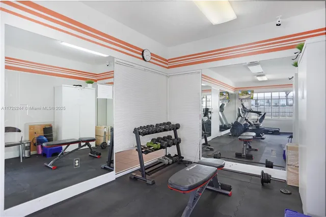 a room with gym equipment