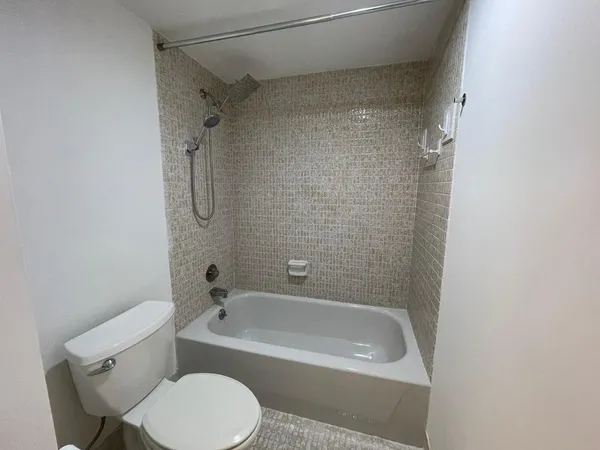 a bathroom with a toilet and a bathtub