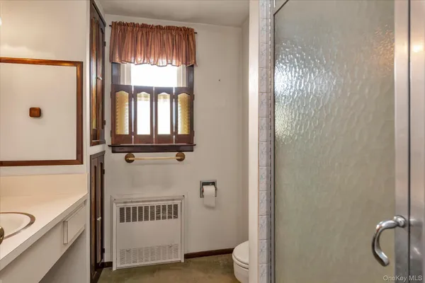 a bathroom with a toilet a sink and shower